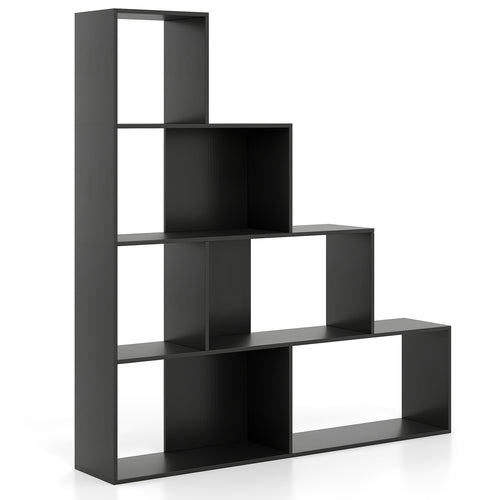 4-Tier Modern Stepped Bookshelf with 6 Storage Cubes for Living Room, Black