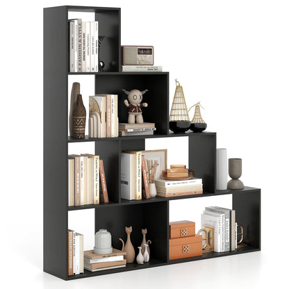 4-Tier Modern Stepped Bookshelf with 6 Storage Cubes for Living Room, Black Bookcases at Gallery Canada