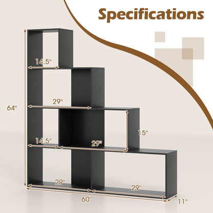 4-Tier Modern Stepped Bookshelf with 6 Storage Cubes for Living Room, Black Bookcases at Gallery Canada