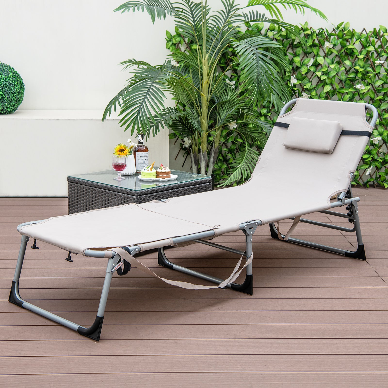 5-position Outdoor Folding Chaise Lounge Chair, Beige Outdoor Seating & Patio Chairs at Gallery Canada