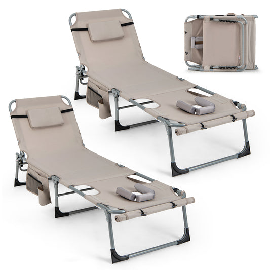 5-Position Outdoor Folding Chaise Lounge Chair, Beige Outdoor Seating & Patio Chairs Beige at Gallery Canada