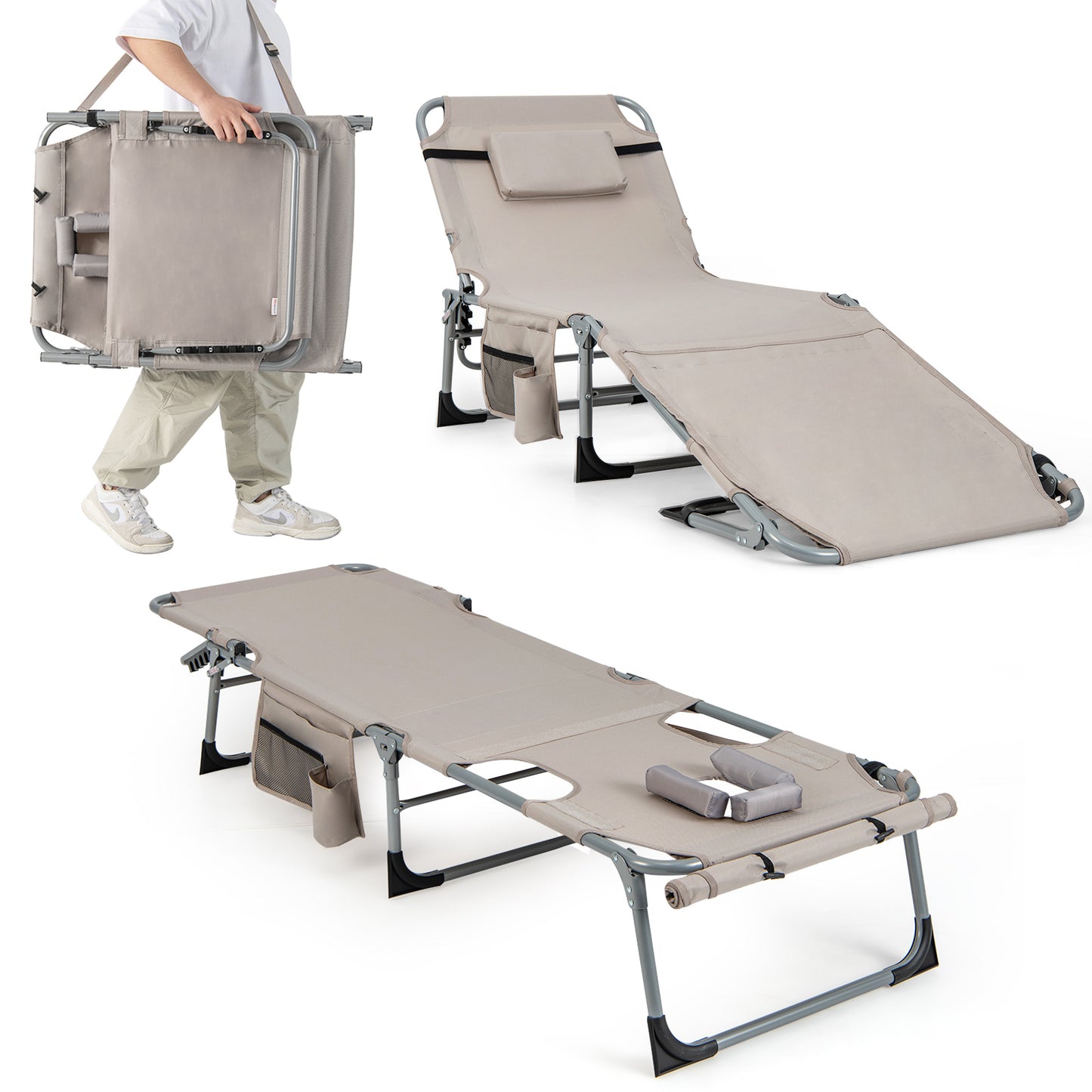 5-position Outdoor Folding Chaise Lounge Chair, Beige Outdoor Seating & Patio Chairs at Gallery Canada