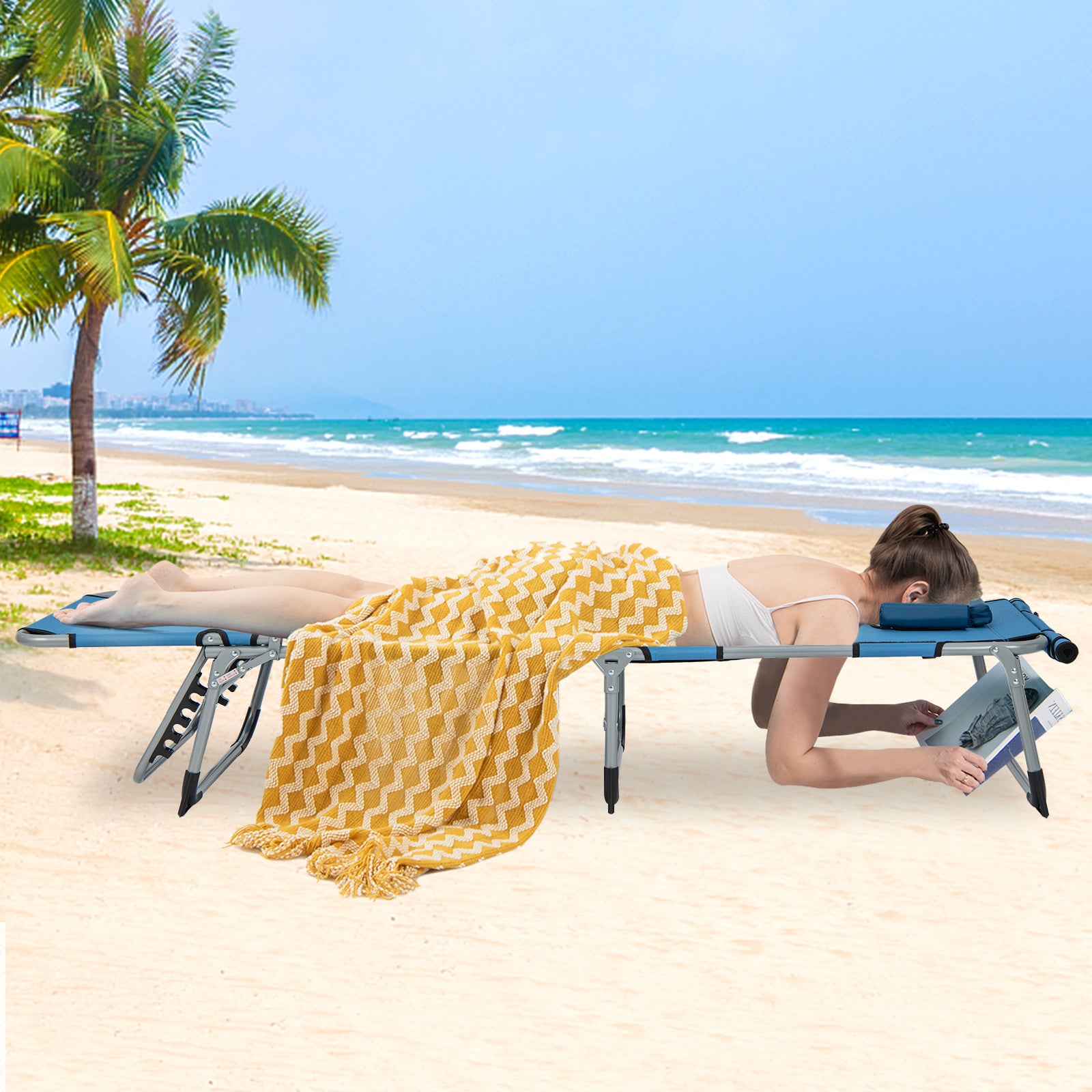 5-position Outdoor Folding Chaise Lounge Chair, Blue Outdoor Seating & Patio Chairs at Gallery Canada