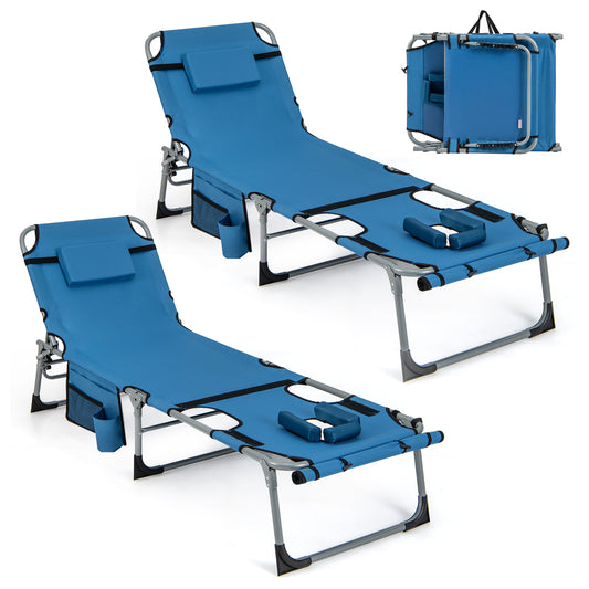 5-Position Outdoor Folding Chaise Lounge Chair, Blue Outdoor Seating & Patio Chairs Blue at Gallery Canada