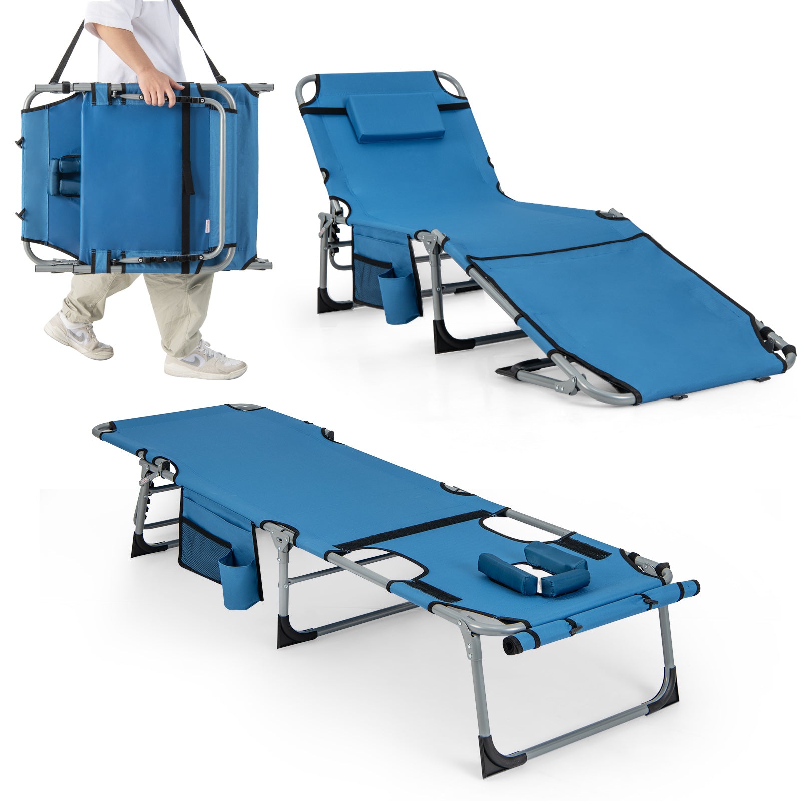 5-position Outdoor Folding Chaise Lounge Chair, Blue Outdoor Seating & Patio Chairs at Gallery Canada