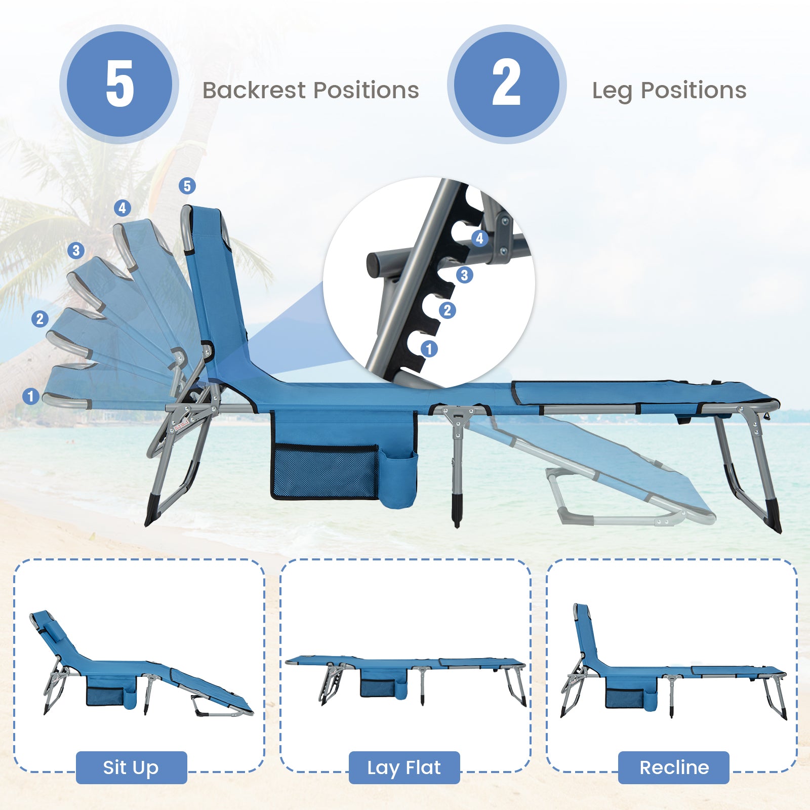 5-position Outdoor Folding Chaise Lounge Chair, Blue Outdoor Seating & Patio Chairs at Gallery Canada