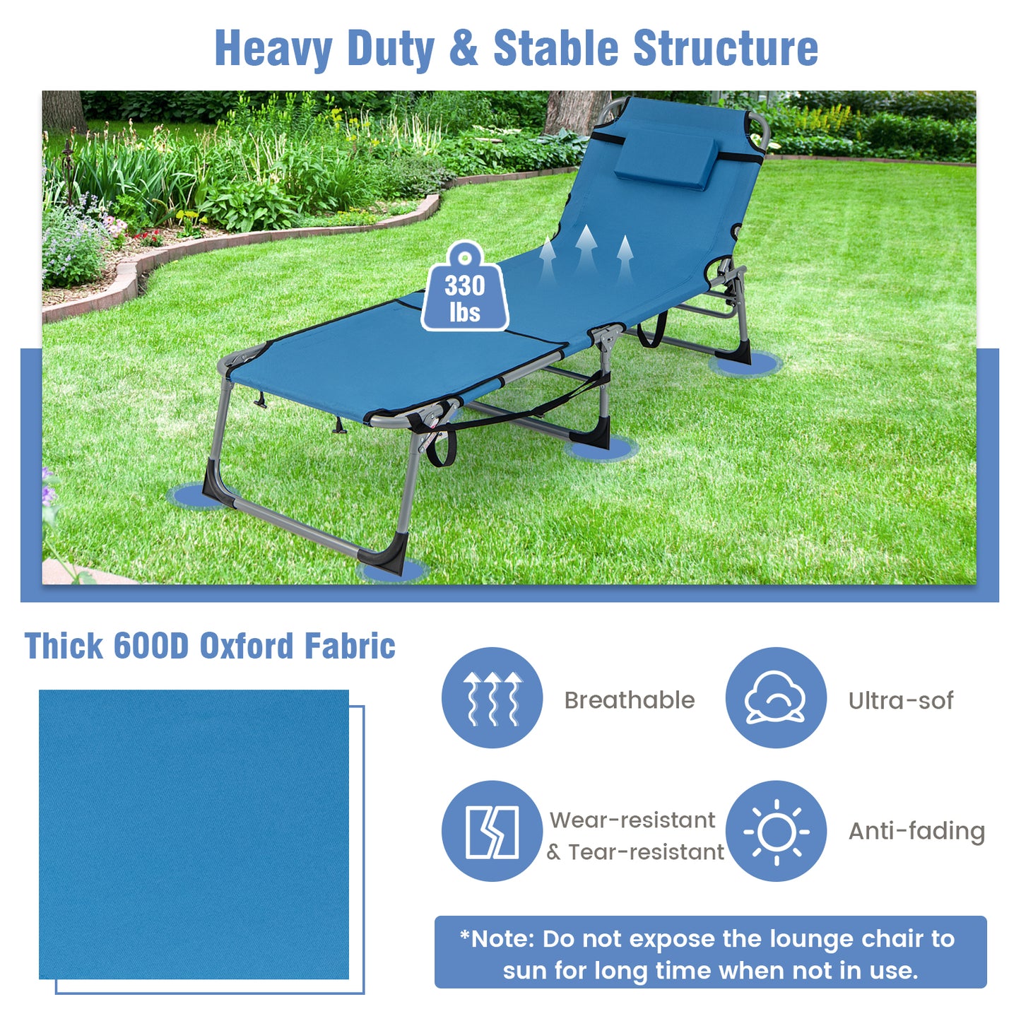 5-position Outdoor Folding Chaise Lounge Chair, Blue Outdoor Seating & Patio Chairs at Gallery Canada