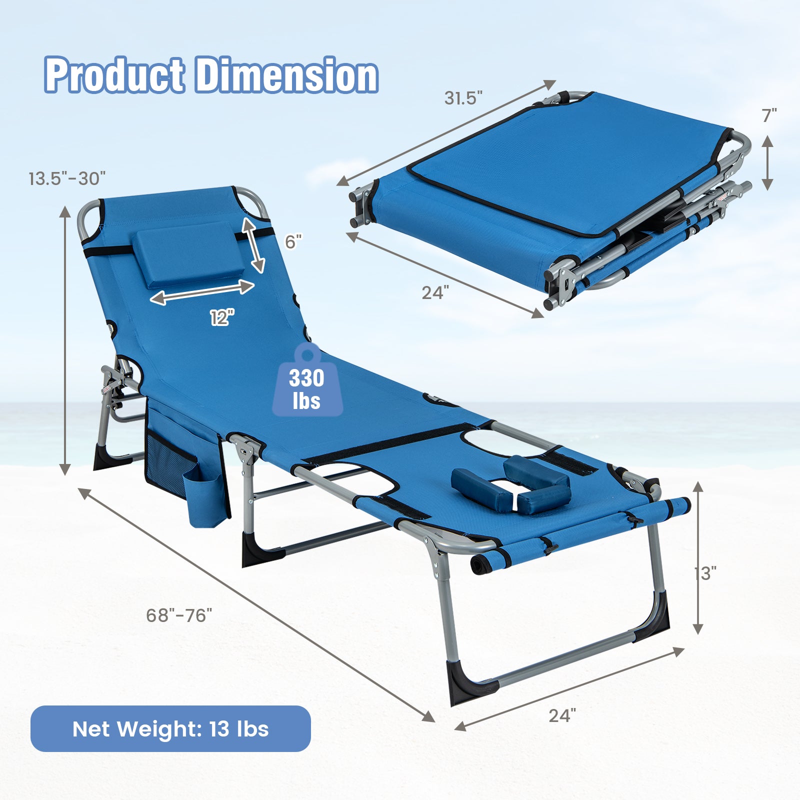 5-position Outdoor Folding Chaise Lounge Chair, Blue Outdoor Seating & Patio Chairs at Gallery Canada
