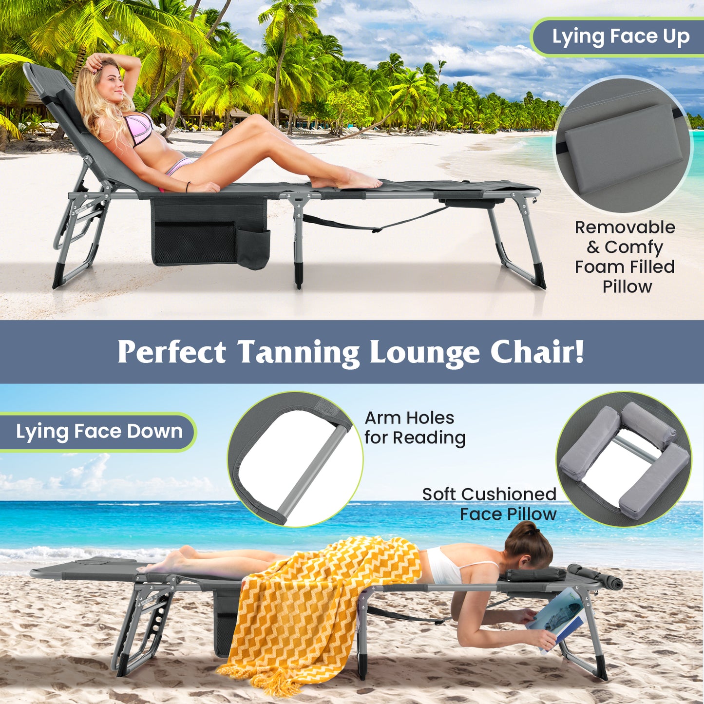 5-position Outdoor Folding Chaise Lounge Chair, Gray Outdoor Seating & Patio Chairs at Gallery Canada