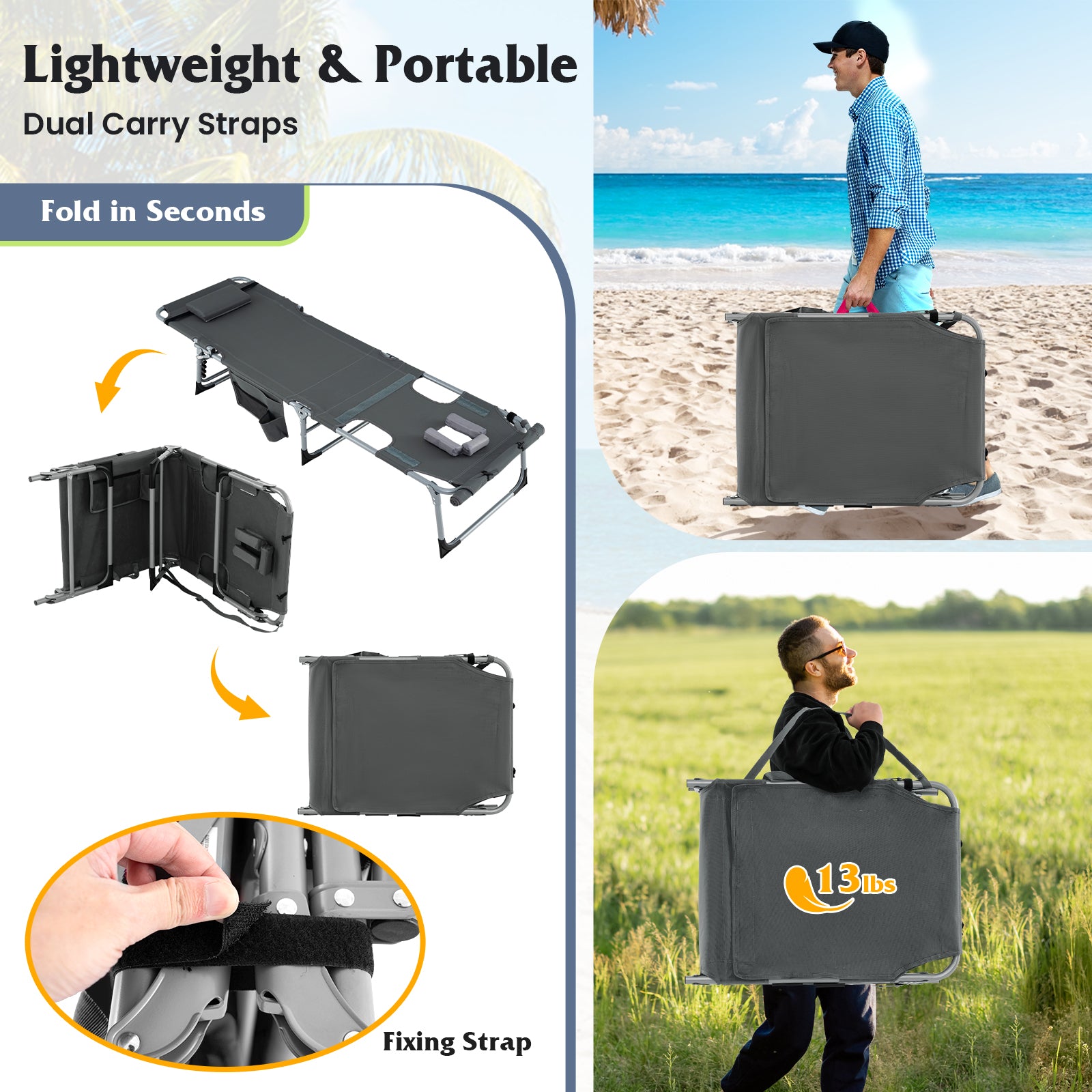 5-position Outdoor Folding Chaise Lounge Chair, Gray Outdoor Seating & Patio Chairs at Gallery Canada