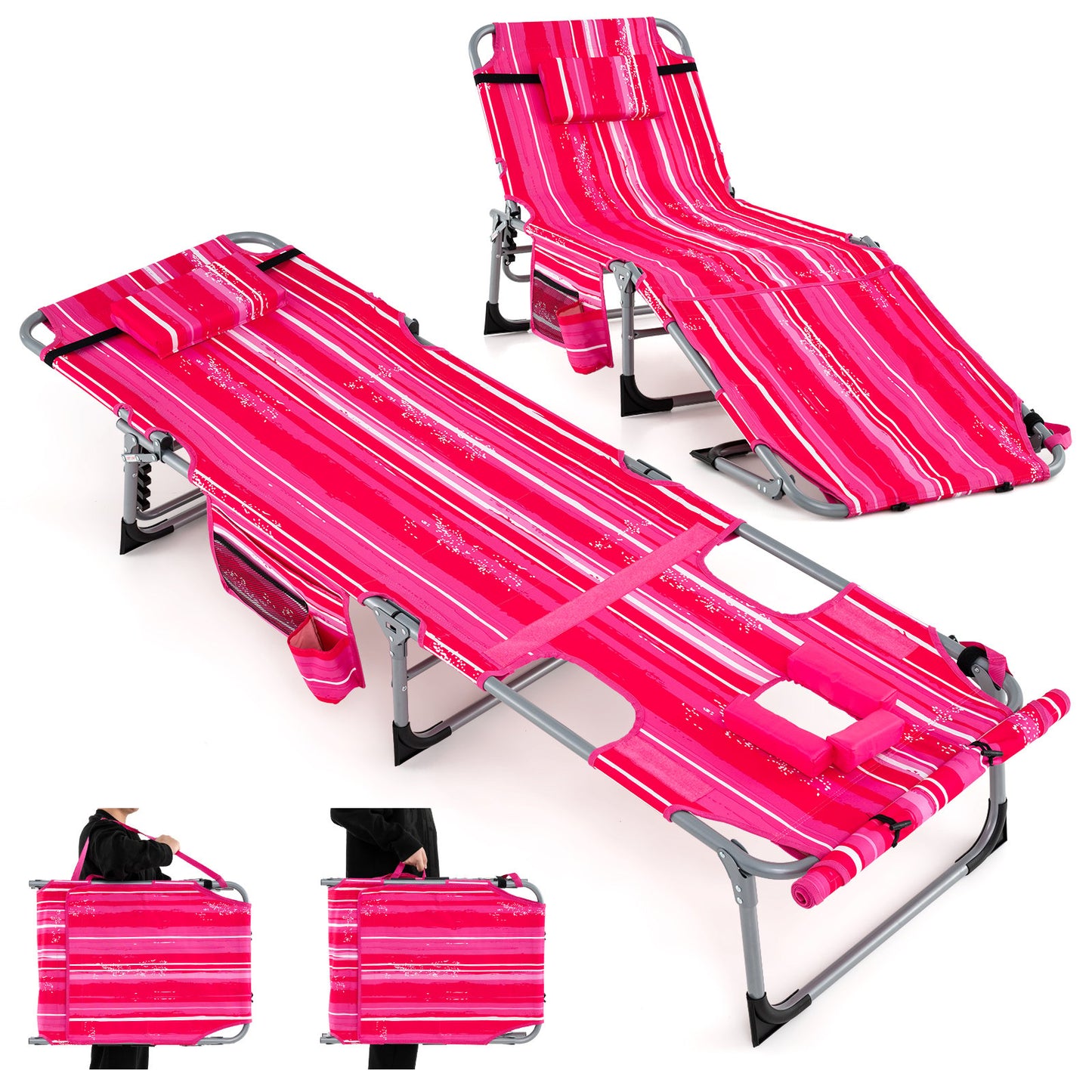 5-position Outdoor Folding Chaise Lounge Chair, Rose Red Outdoor Seating & Patio Chairs Rose Red at Gallery Canada