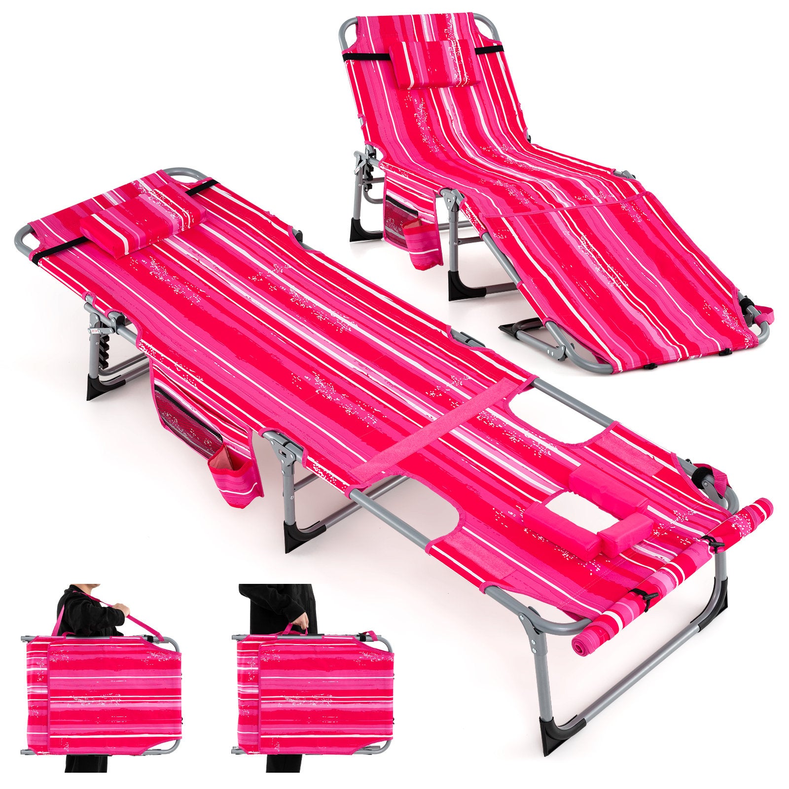5-position Outdoor Folding Chaise Lounge Chair, Rose Red Outdoor Seating & Patio Chairs Rose Red at Gallery Canada
