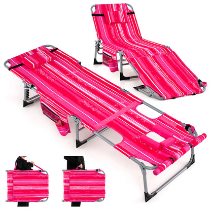 5-Position Outdoor Folding Chaise Lounge Chair, Rose Red