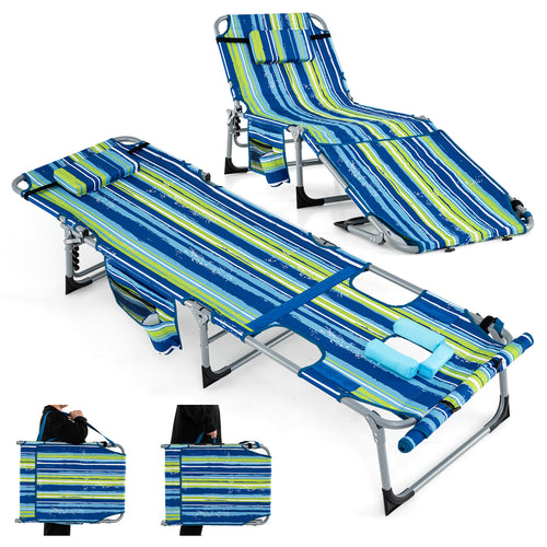 5-Position Outdoor Folding Chaise Lounge Chair, Blue And Green
