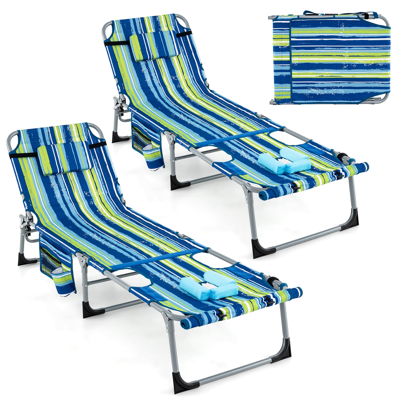 5-position Outdoor Folding Chaise Lounge Chair-Blue and Green, Blue & Green Outdoor Seating & Patio Chairs at Gallery Canada