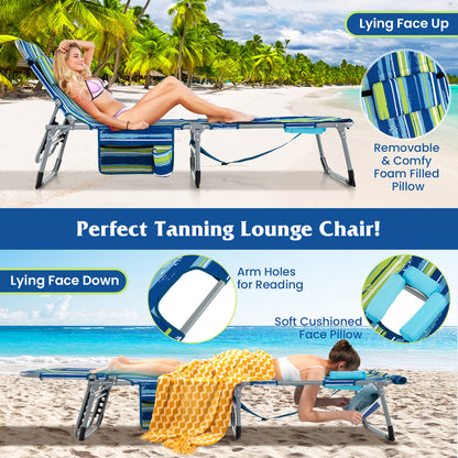 5-position Outdoor Folding Chaise Lounge Chair-Blue and Green, Blue & Green Outdoor Seating & Patio Chairs at Gallery Canada