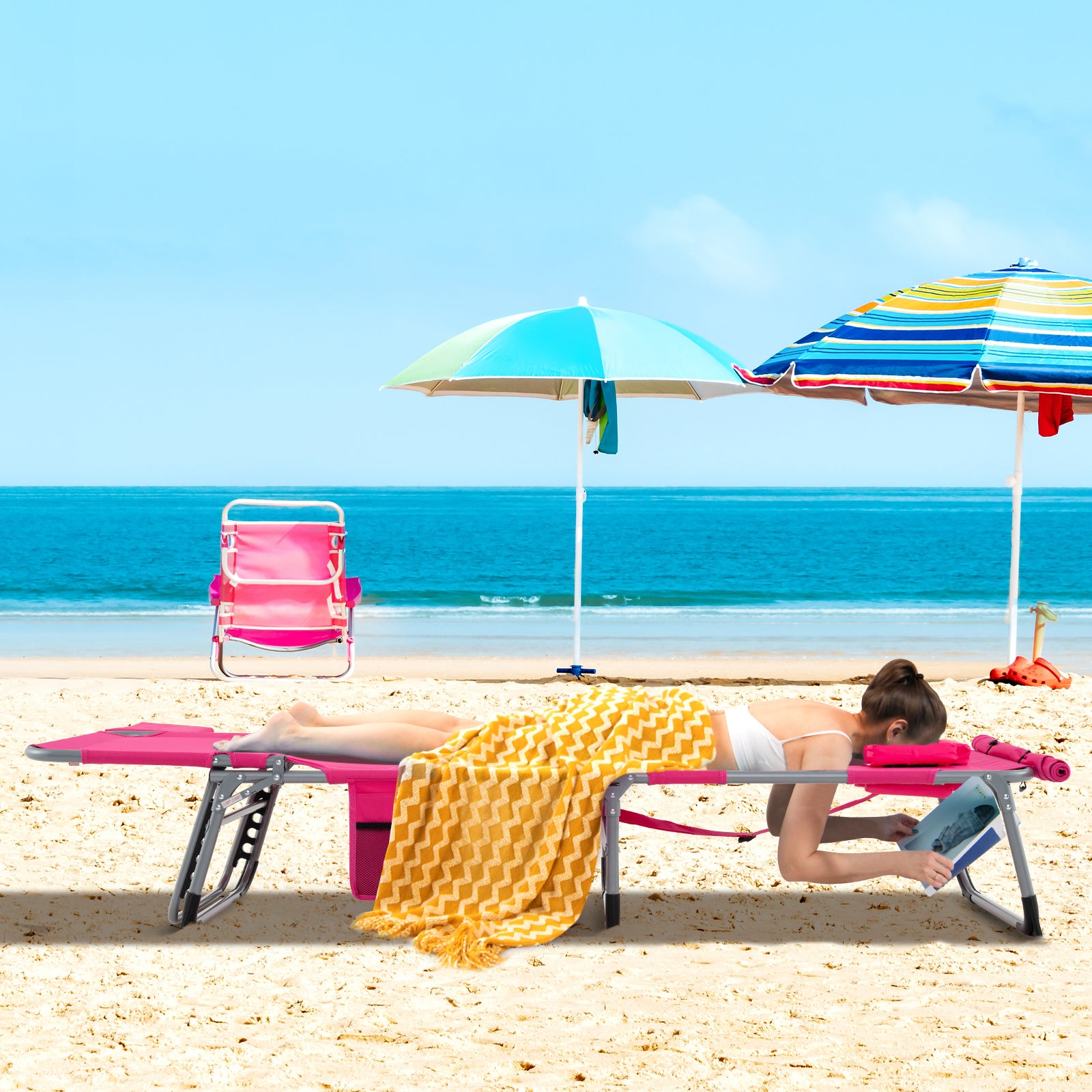 5-position Outdoor Folding Chaise Lounge Chair, Pink Outdoor Seating & Patio Chairs at Gallery Canada