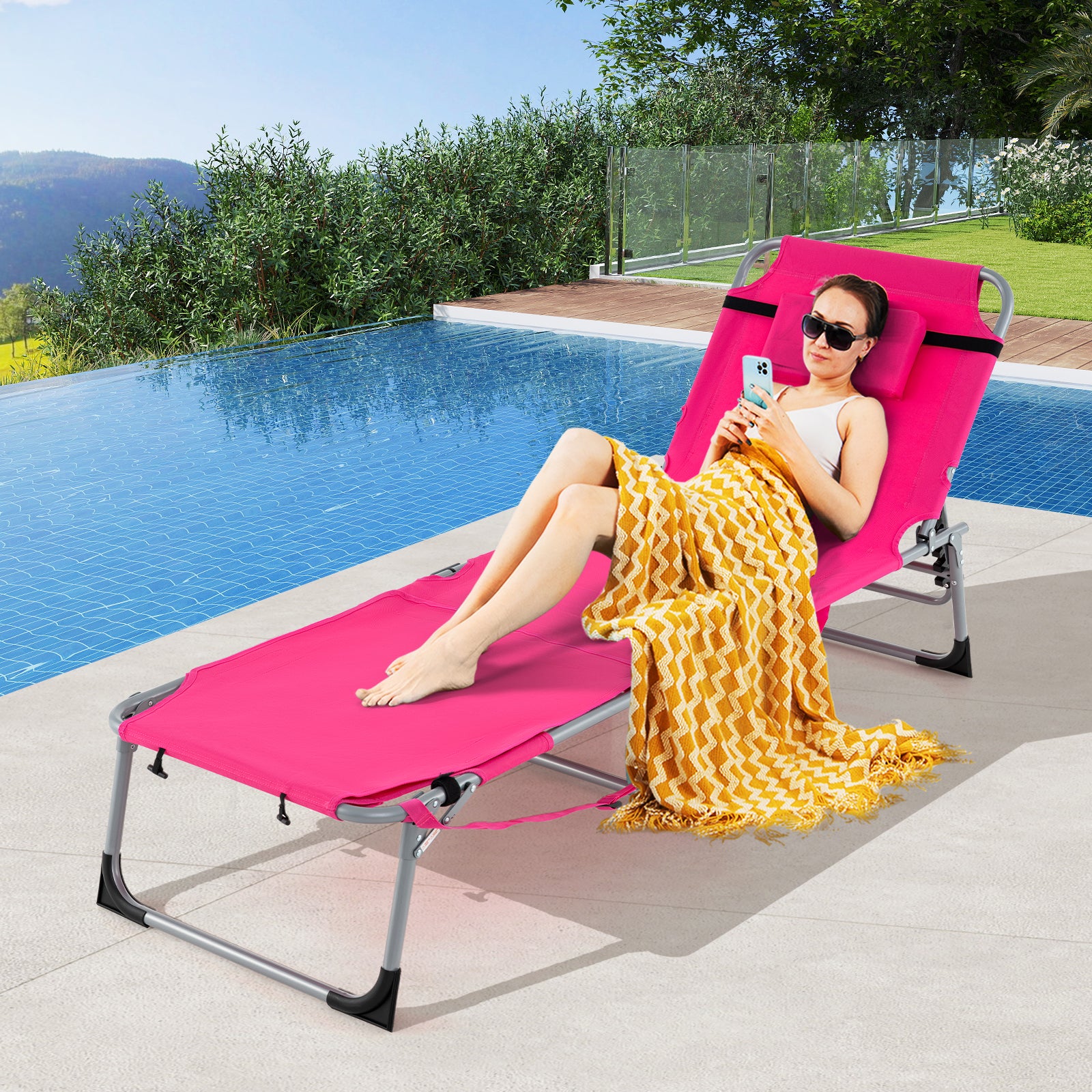 5-position Outdoor Folding Chaise Lounge Chair, Pink Outdoor Seating & Patio Chairs at Gallery Canada