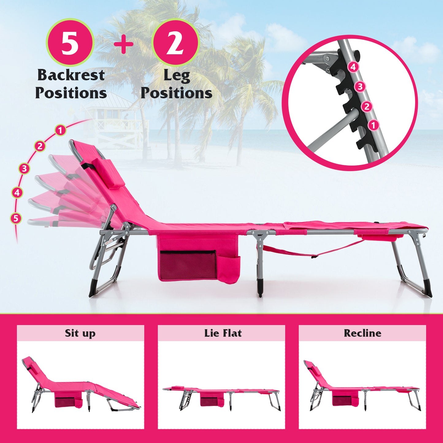5-position Outdoor Folding Chaise Lounge Chair, Pink Outdoor Seating & Patio Chairs at Gallery Canada