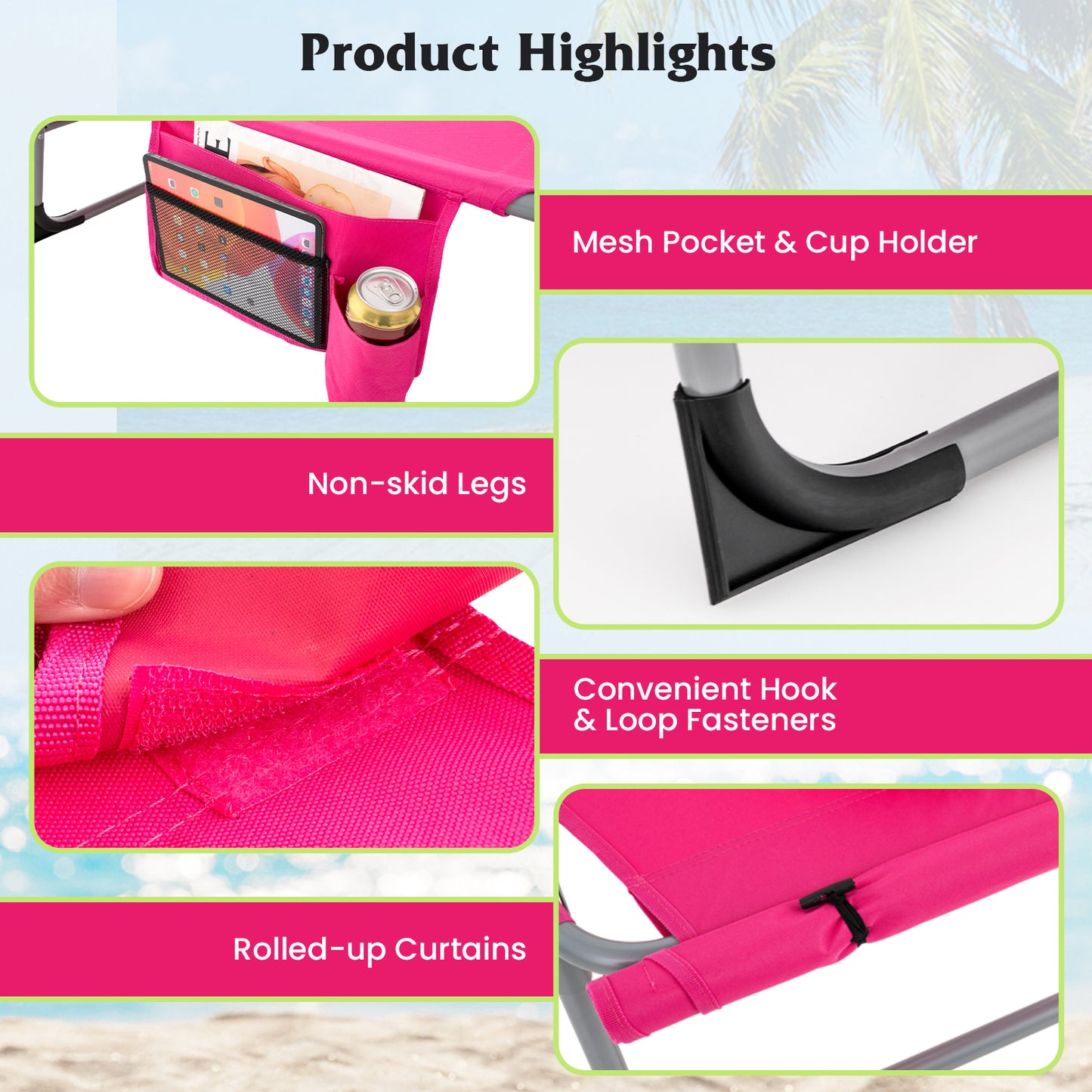 5-position Outdoor Folding Chaise Lounge Chair, Pink Outdoor Seating & Patio Chairs at Gallery Canada