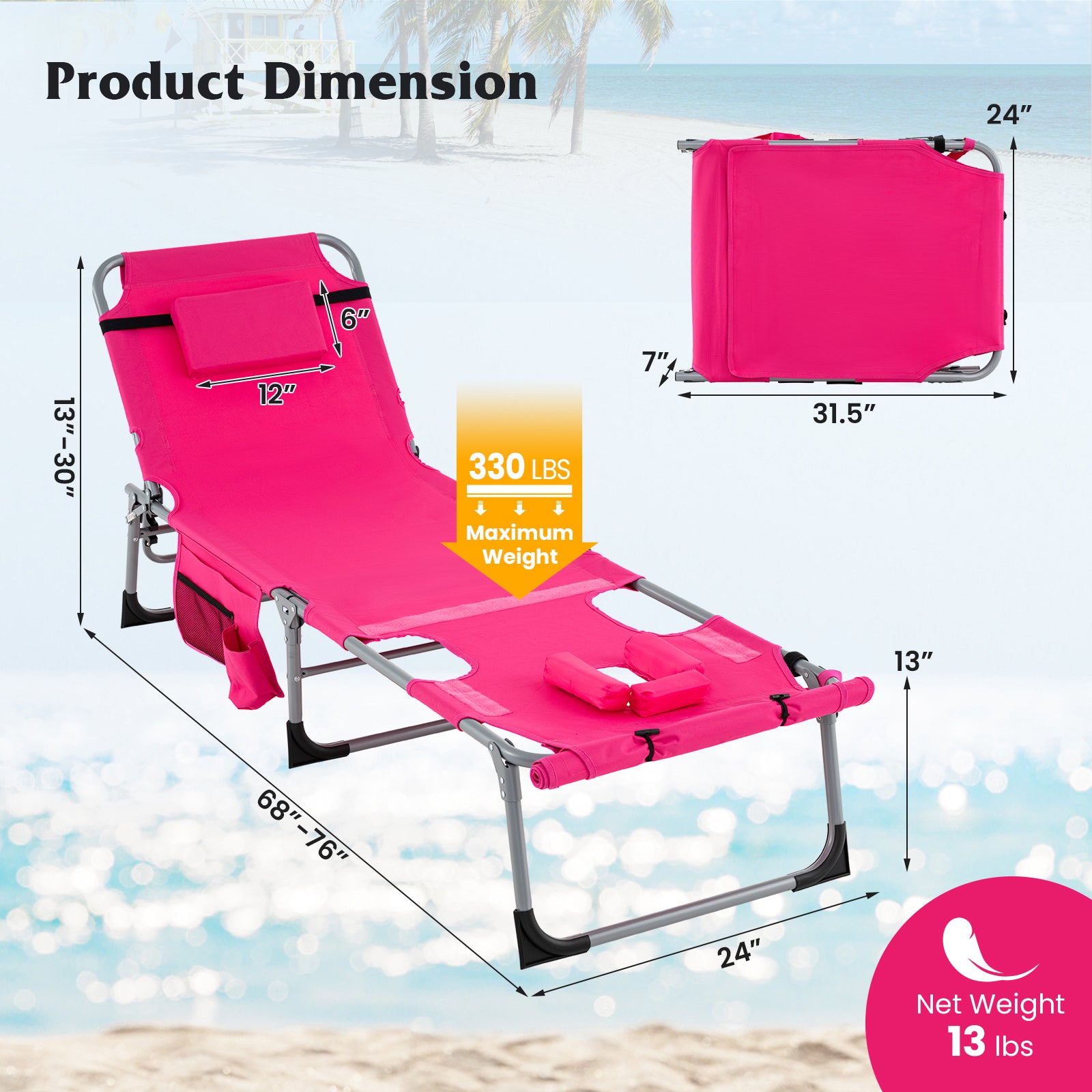 5-position Outdoor Folding Chaise Lounge Chair, Pink Outdoor Seating & Patio Chairs at Gallery Canada