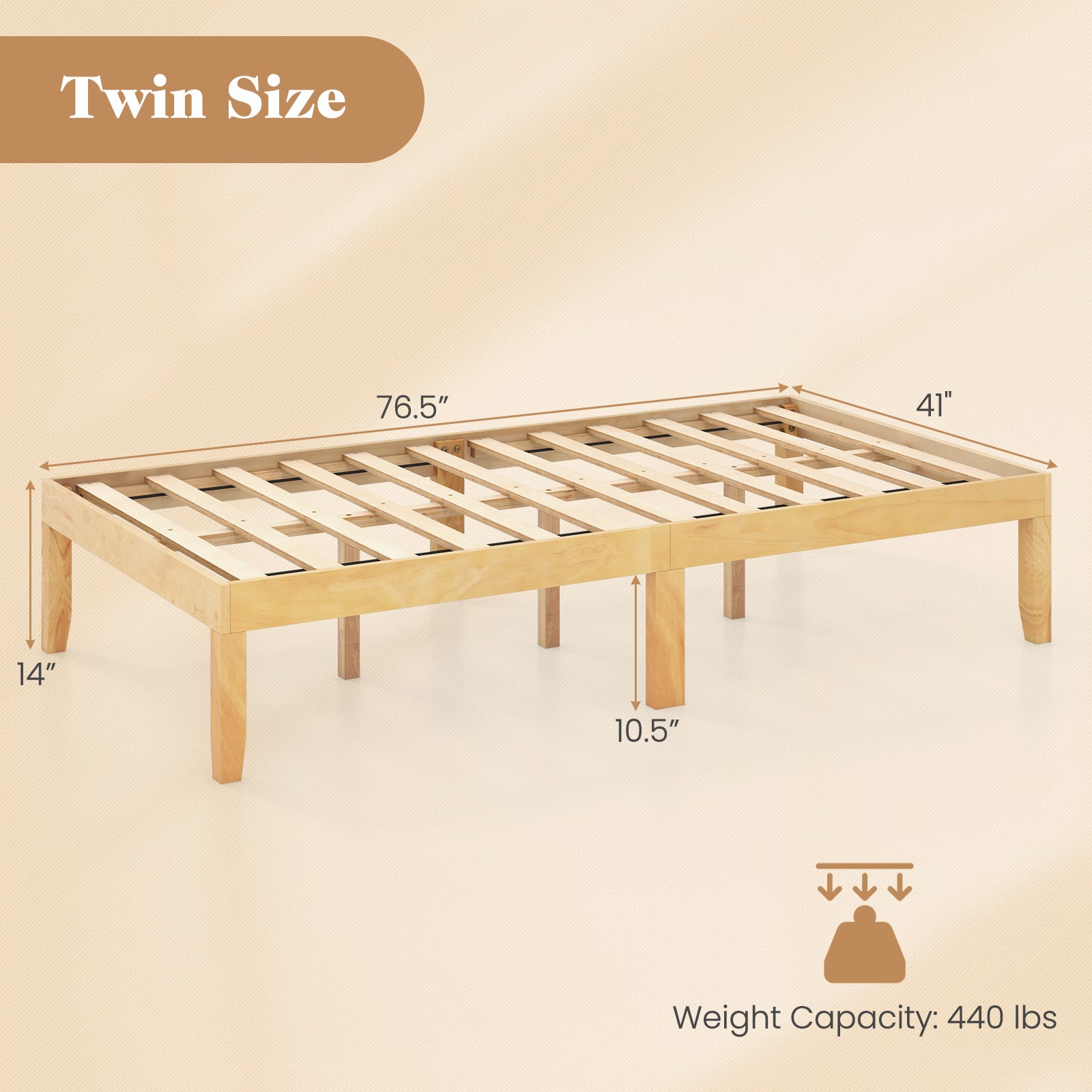 14 Inch Twin Wood Platform Bed Frame with Wooden Slats Support, Natural Simple Bed Frame at Gallery Canada
