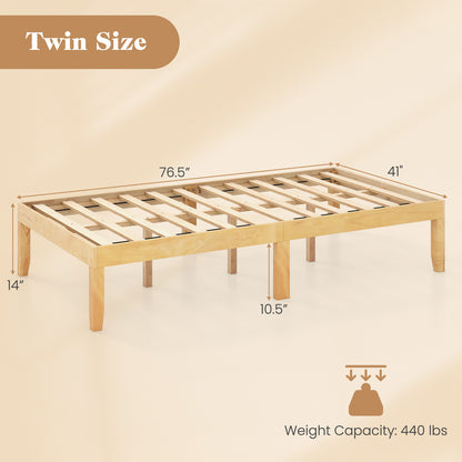 14 Inch Twin Wood Platform Bed Frame with Wooden Slats Support, Natural Simple Bed Frame at Gallery Canada