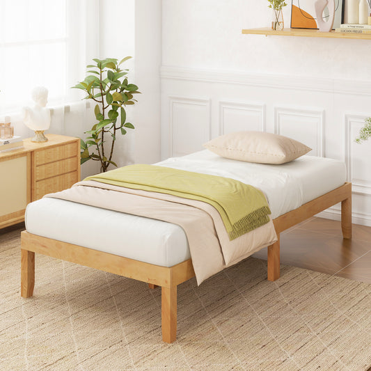 14 Inch Twin Wood Platform Bed Frame with Wooden Slats Support, Natural Simple Bed Frame Natural at Gallery Canada