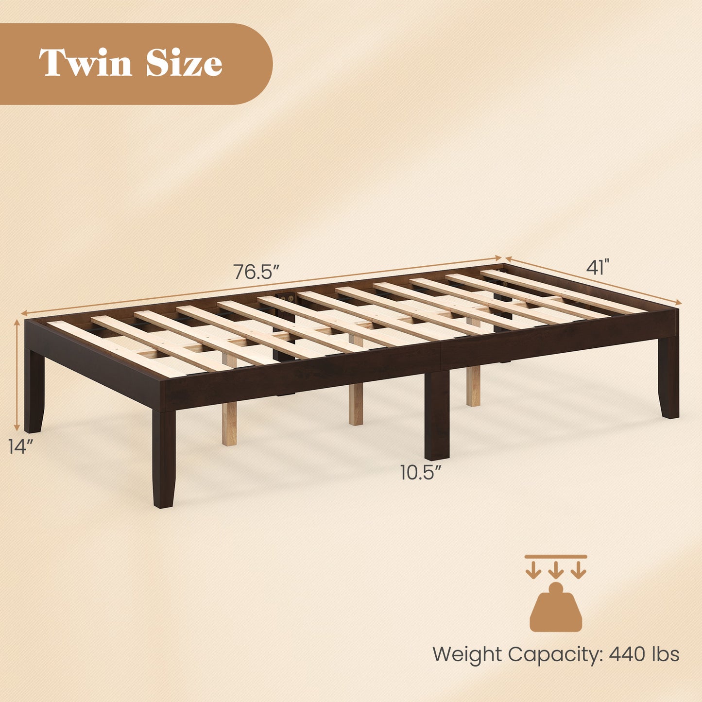 14 Inch Twin Wood Platform Bed Frame with Wooden Slats Support, Espresso Simple Bed Frame at Gallery Canada