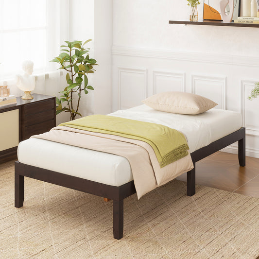 14 Inch Twin Wood Platform Bed Frame with Wooden Slats Support, Espresso Simple Bed Frame Espresso at Gallery Canada