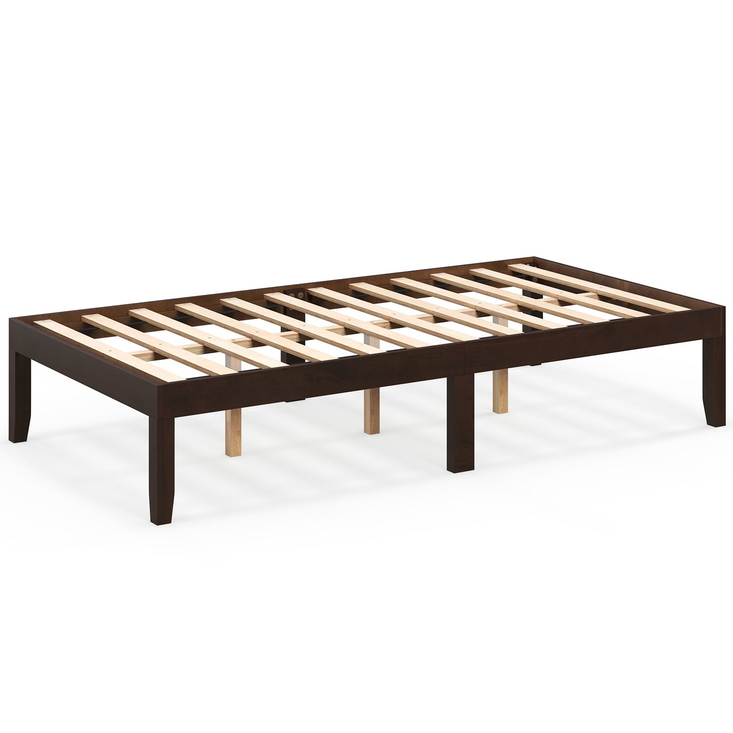 14 Inch Twin Wood Platform Bed Frame with Wooden Slats Support, Espresso Simple Bed Frame Espresso at Gallery Canada