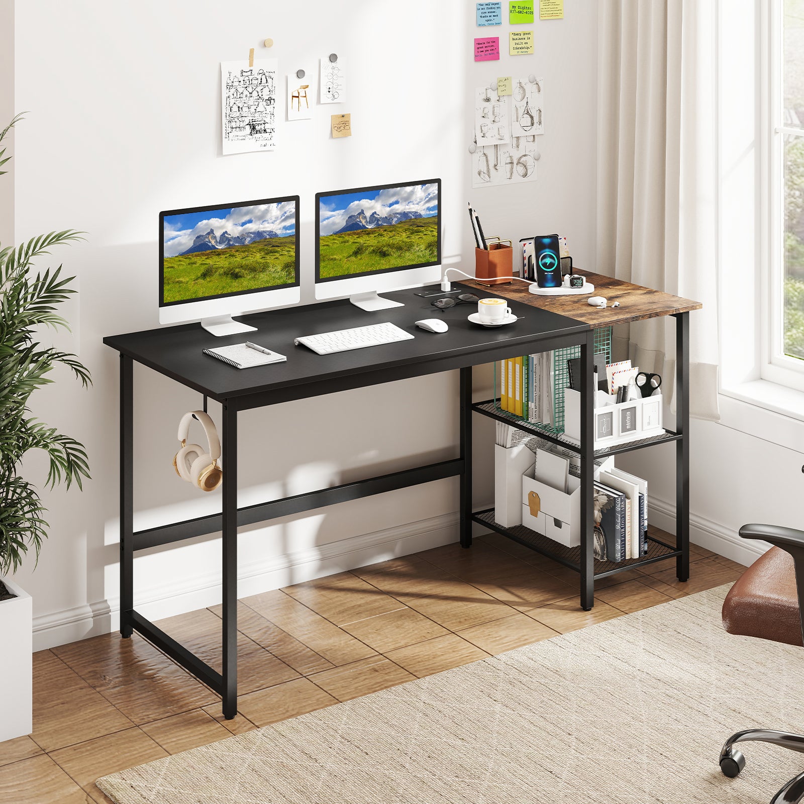 59 Inch Home Office Computer Desk with Removable Storage Shelves, Black Computer Desks at Gallery Canada