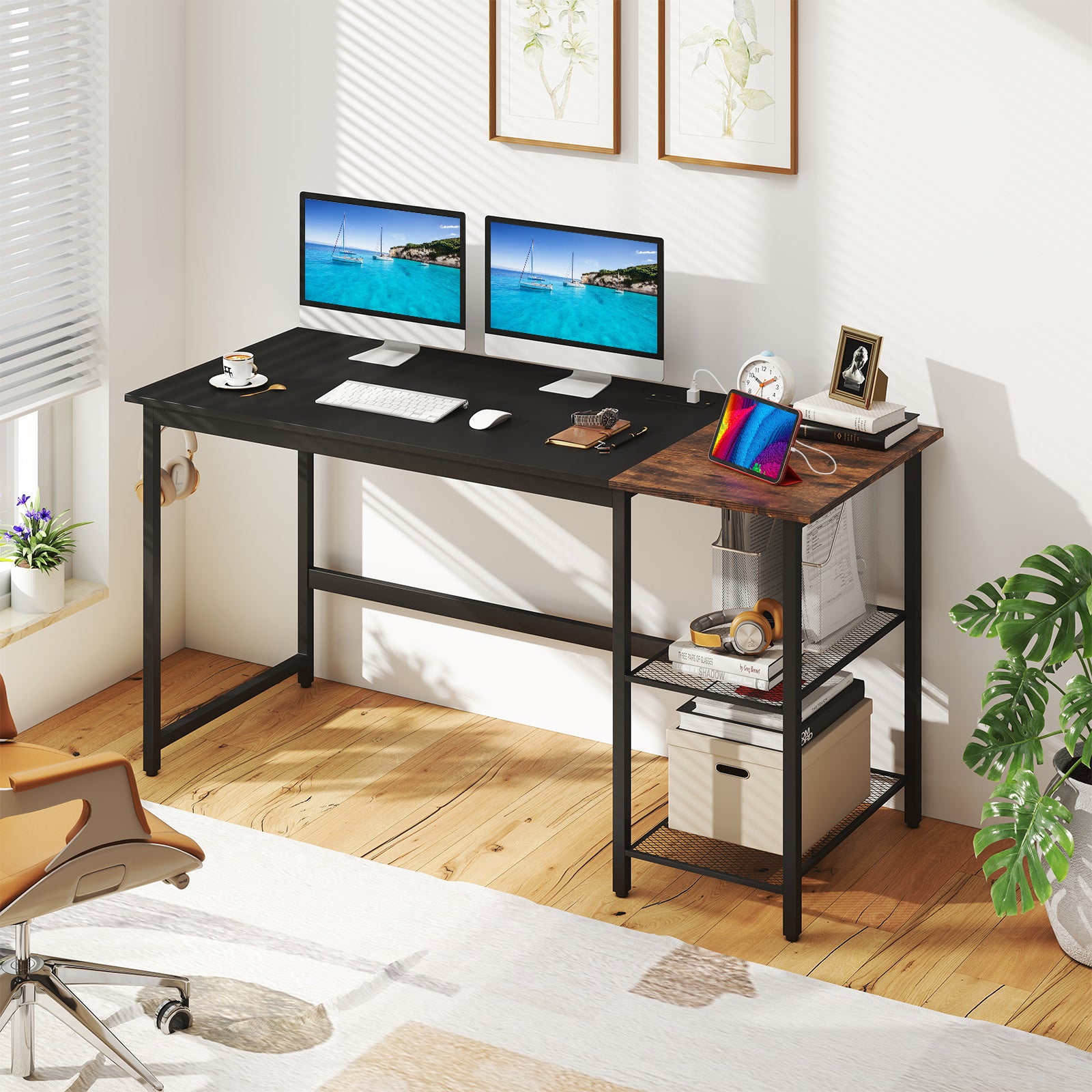 59 Inch Home Office Computer Desk with Removable Storage Shelves, Black Computer Desks at Gallery Canada