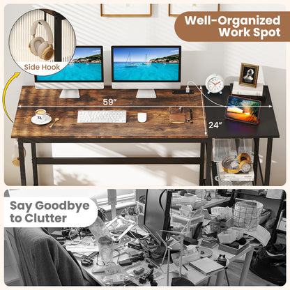 59 Inch Home Office Computer Desk with Removable Storage Shelves, Black Computer Desks at Gallery Canada