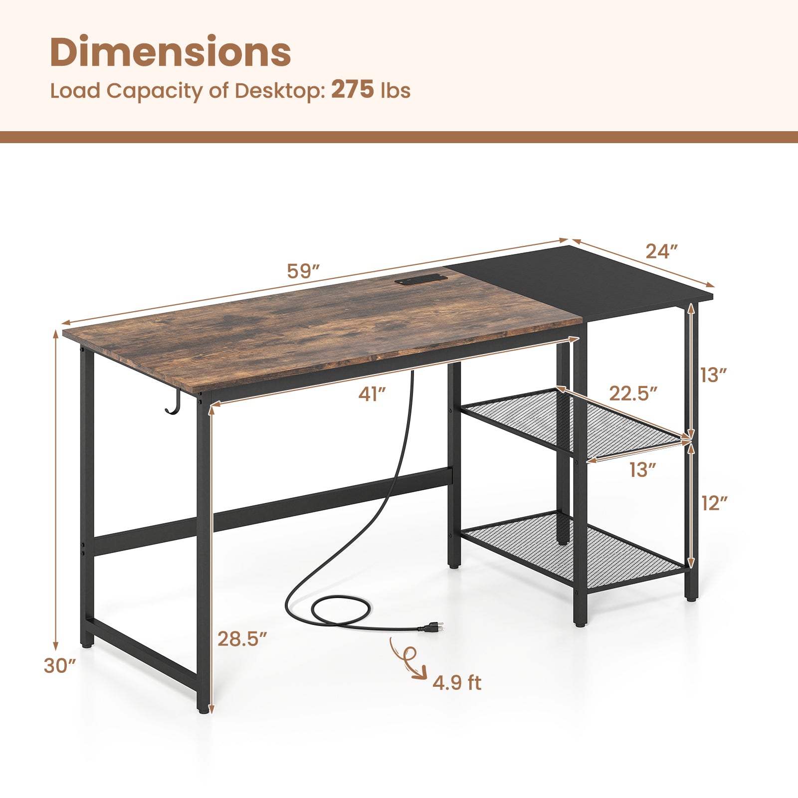 59 Inch Home Office Computer Desk with Removable Storage Shelves, Black Computer Desks at Gallery Canada
