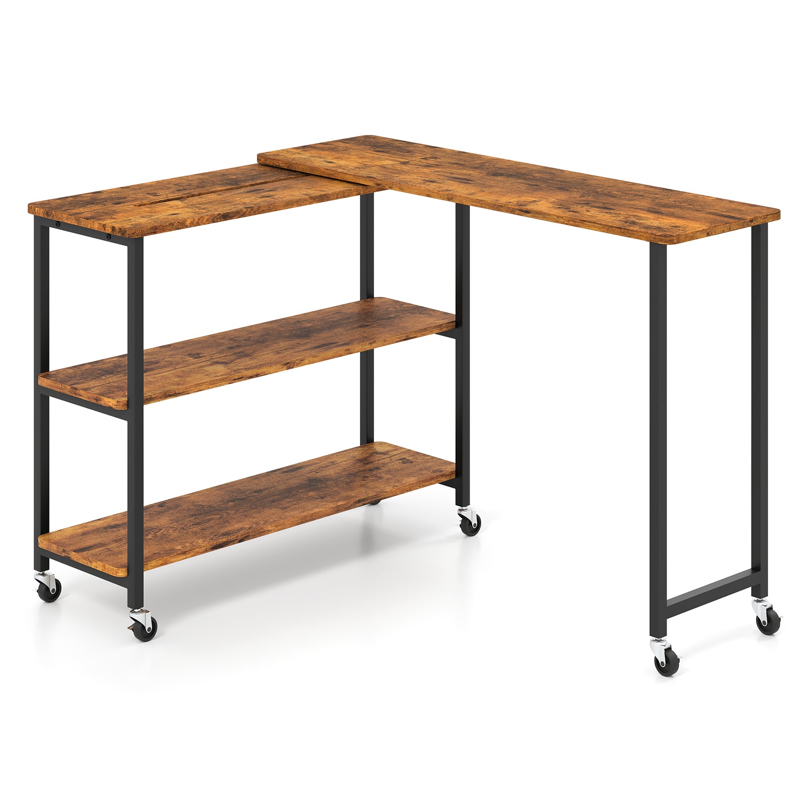 Patented Large 360-Degree Free Rotating Sofa Side Table with Wheels and Storage Shelf, Brown End & Side Tables Brown at Gallery Canada