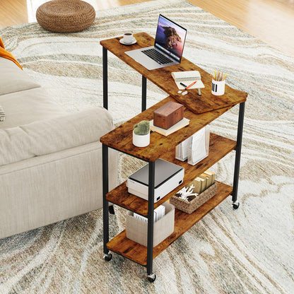 Patented Large 360-Degree Free Rotating Sofa Side Table with Wheels and Storage Shelf, Brown End & Side Tables at Gallery Canada