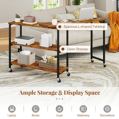 Patented Large 360-Degree Free Rotating Sofa Side Table with Wheels and Storage Shelf, Brown End & Side Tables at Gallery Canada