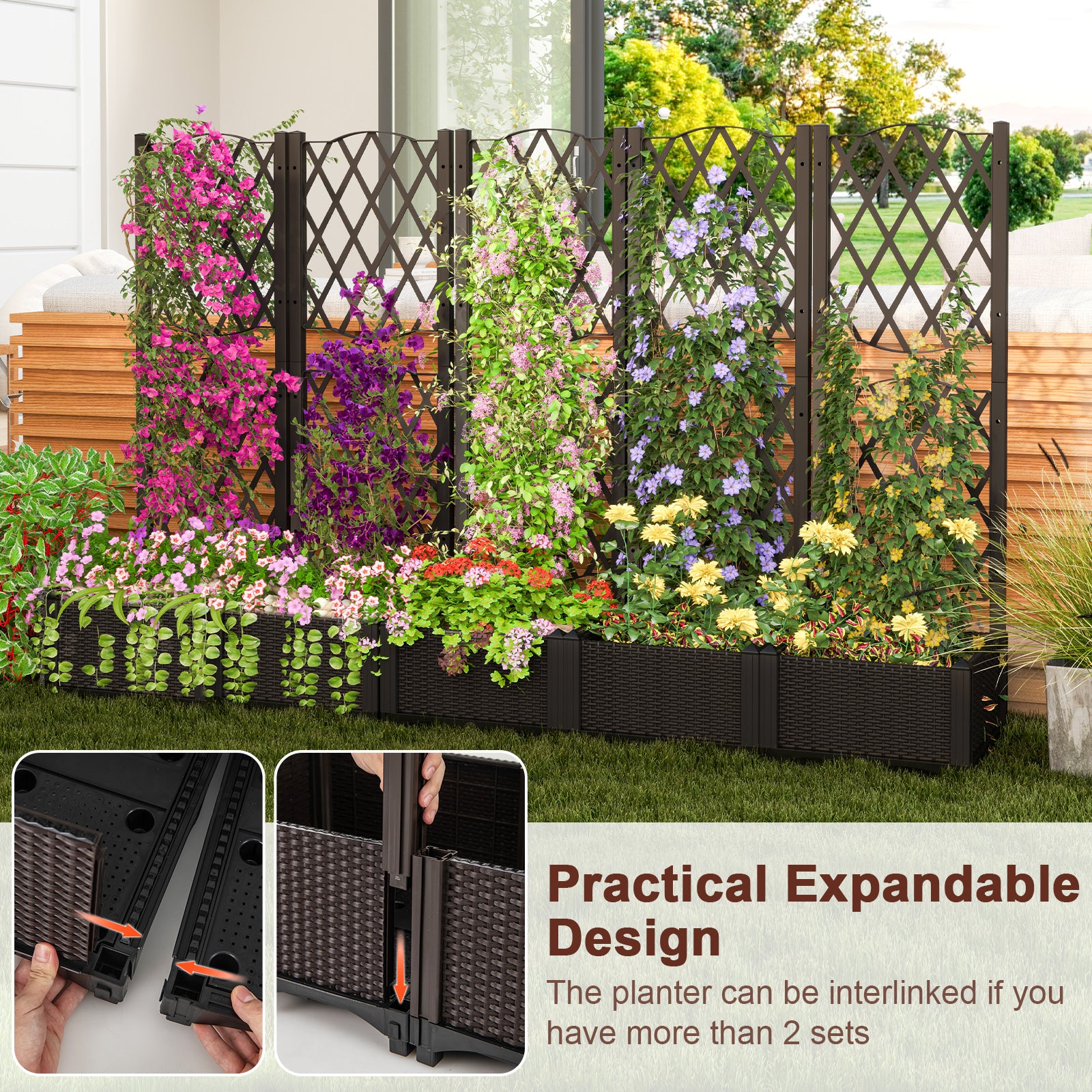 Raised Garden Bed with Trellis Planter Box for Climbing Plants, Brown Raised Garden Beds at Gallery Canada