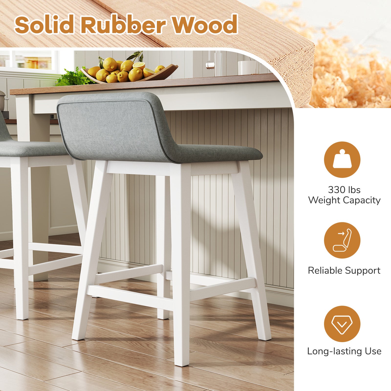 24 Inch Counter Height Bar Stools Set of 2 with Low Back, White Bar Stools at Gallery Canada