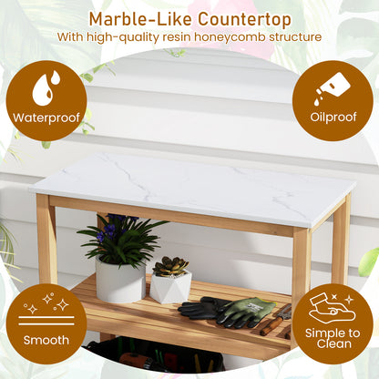 3-Tier Garden Potting Bench Table with Marble-Like Countertop, Natural Potting Benches & Tables at Gallery Canada