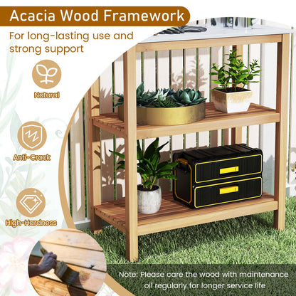 3-Tier Garden Potting Bench Table with Marble-Like Countertop, Natural Potting Benches & Tables at Gallery Canada