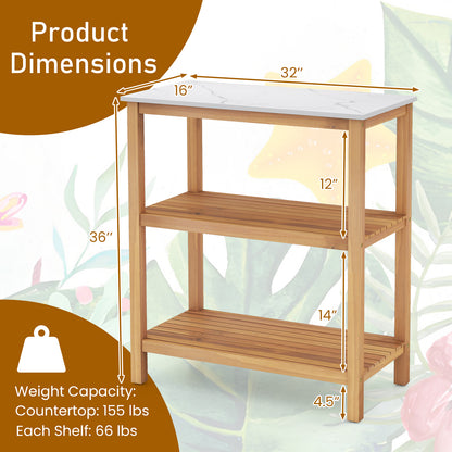 3-Tier Garden Potting Bench Table with Marble-Like Countertop, Natural Potting Benches & Tables at Gallery Canada