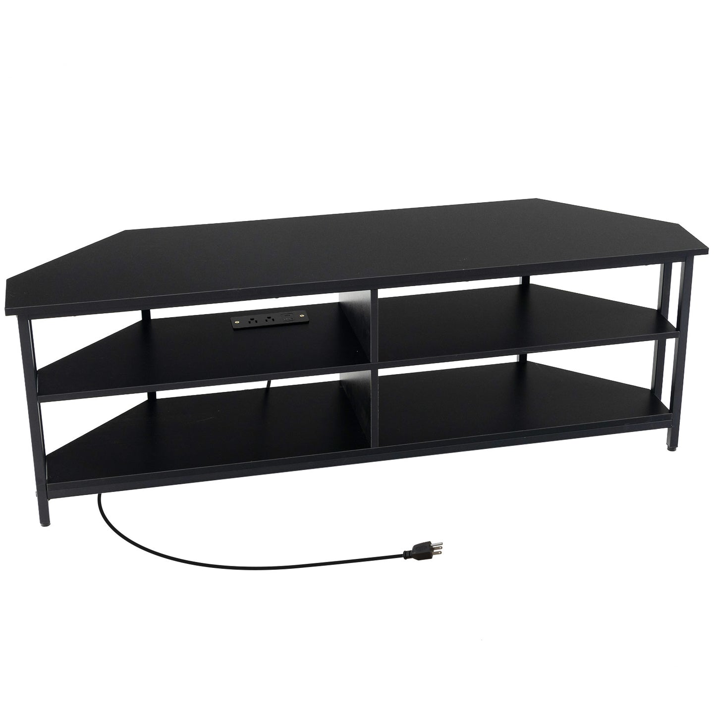 3-Tier Corner TV Stand for TVs up to 65 Inches with Charging Station- Black, Black Entertainment Centers & TV Stands at Gallery Canada