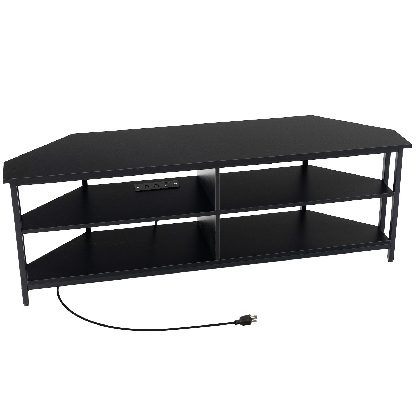 3-Tier Corner TV Stand for TVs up to 65 Inches with Charging Station- Black, Black Entertainment Centers & TV Stands at Gallery Canada