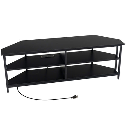 3-Tier Corner TV Stand for TVs up to 65 Inches with Charging Station- Black, Black Entertainment Centers & TV Stands at Gallery Canada