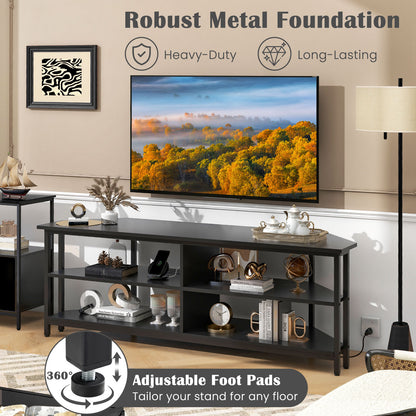 3-Tier Corner TV Stand for TVs up to 65 Inches with Charging Station- Black, Black Entertainment Centers & TV Stands at Gallery Canada