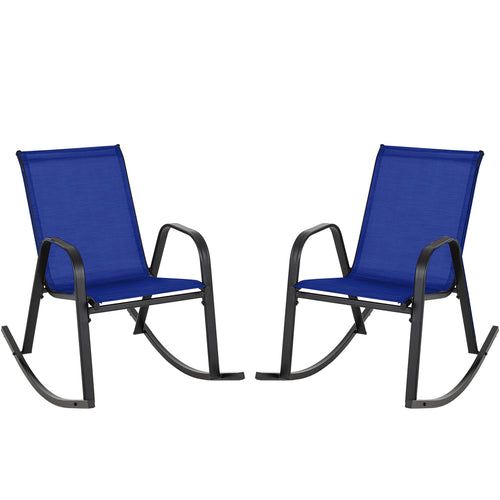 Set of 2 Metal Patio Rocking Chair with Breathable Seat Fabric, Navy