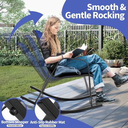 Set of 2 Metal Patio Rocking Chair with Breathable Seat Fabric, Navy Patio Rocking Chairs & Gliders at Gallery Canada