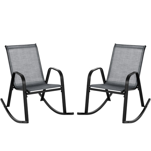 Metal Patio Rocking Chair Set, 2 Pack, Breathable Fabric Seat, Gray